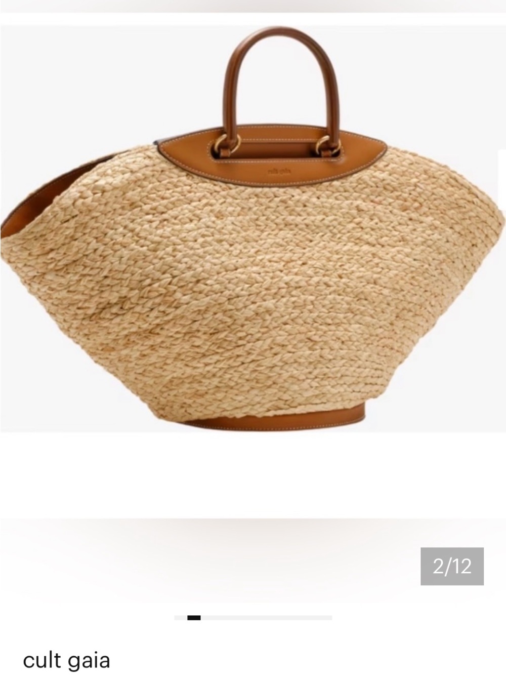 cult gaia Natural Straw Tote with Brown Leather Handles